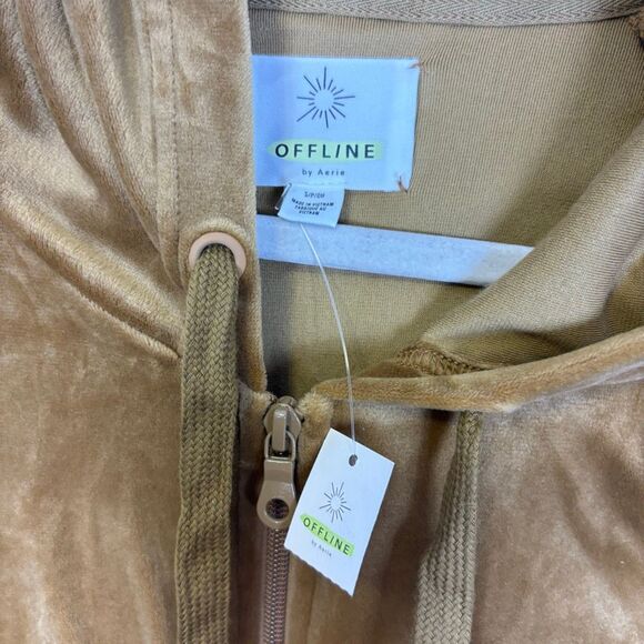New Aerie Golden Yellow Velour Oversized Hooded Zip Up Sweatshirt Small - Picture 5 of 6